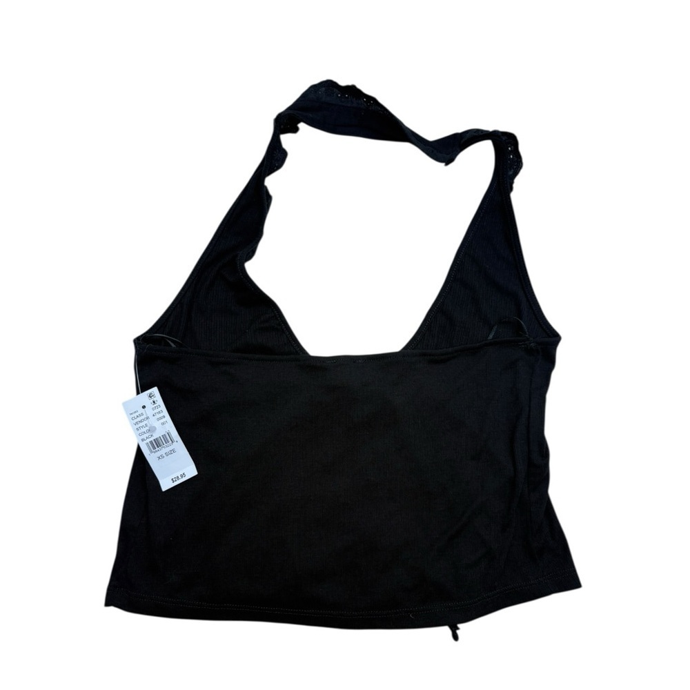 NWT PacSun Black Ruffle Trim Halter Top Tie Front Crop XS - Picture 8 of 8